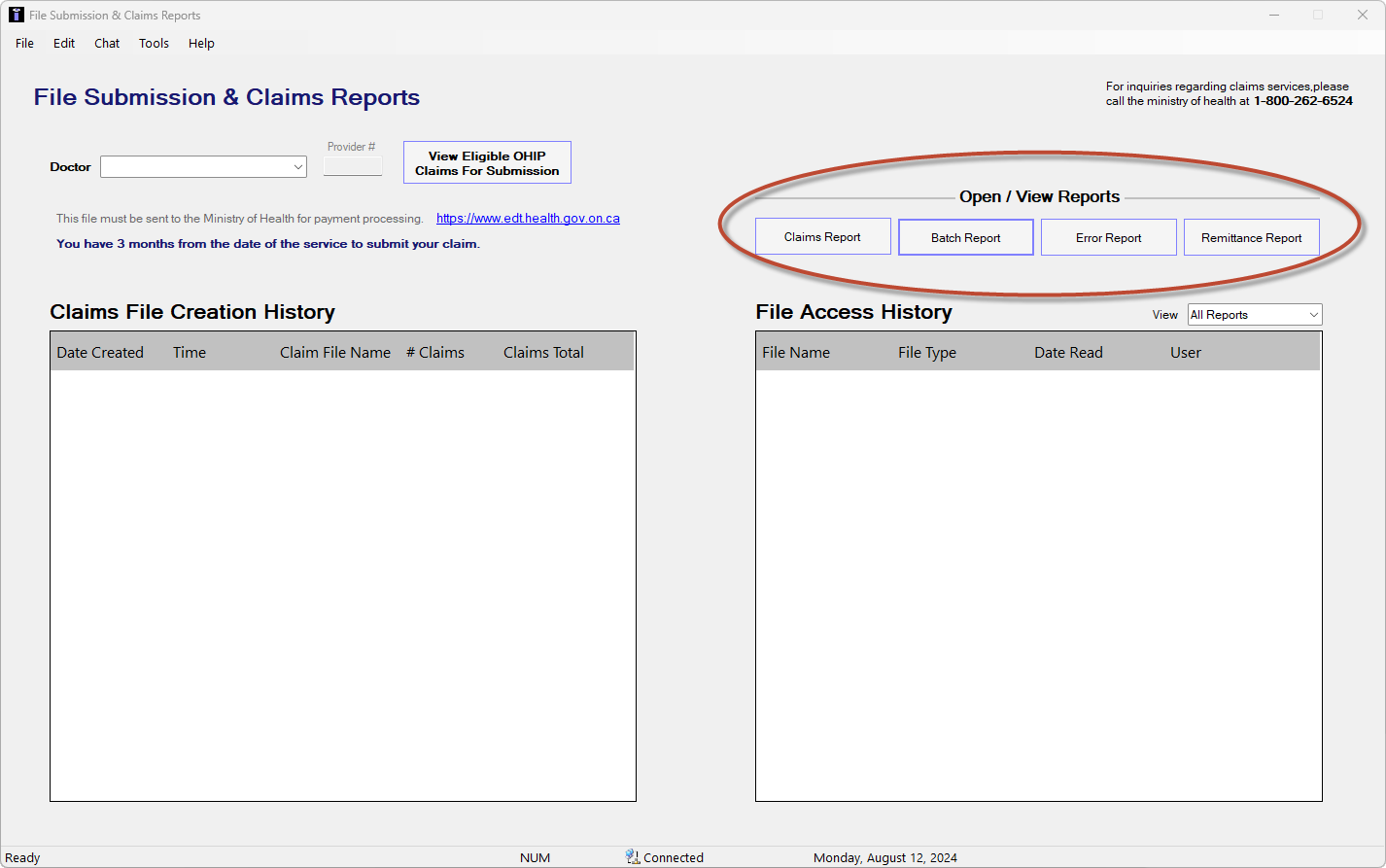 iCARE billing and invoicing screen for OHIP and insurance claims