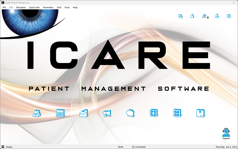 iCARE main home screen